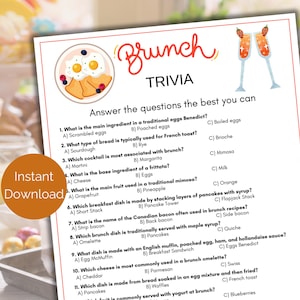 Brunch Trivia Game, Brunch Quiz, Printable Brunch Party Game for kids + adults, Birthday Brunch Activity, Brunch Icebreaker Game,Food Trivia
