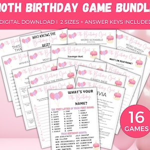 10th Birthday Game Bundle, 16 Printable 10th Birthday Party Games, Tenth Birthday Games, 10 Year Old Birthday Game, Tween Birthday Game