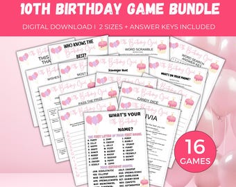 10th Birthday Game Bundle, 16 Printable 10th Birthday Party Games, Tenth Birthday Games, 10 Year Old Birthday Game, Tween Birthday Game
