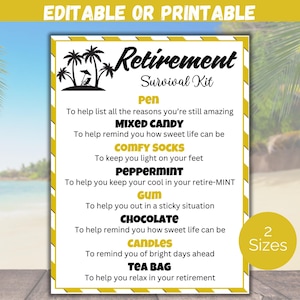 Editable Retirement Survival Kit Gift Tag, Happy Retirement Party Gift, DIY Retirement Gift, Funny Staff Appreciation Survival Kit Template