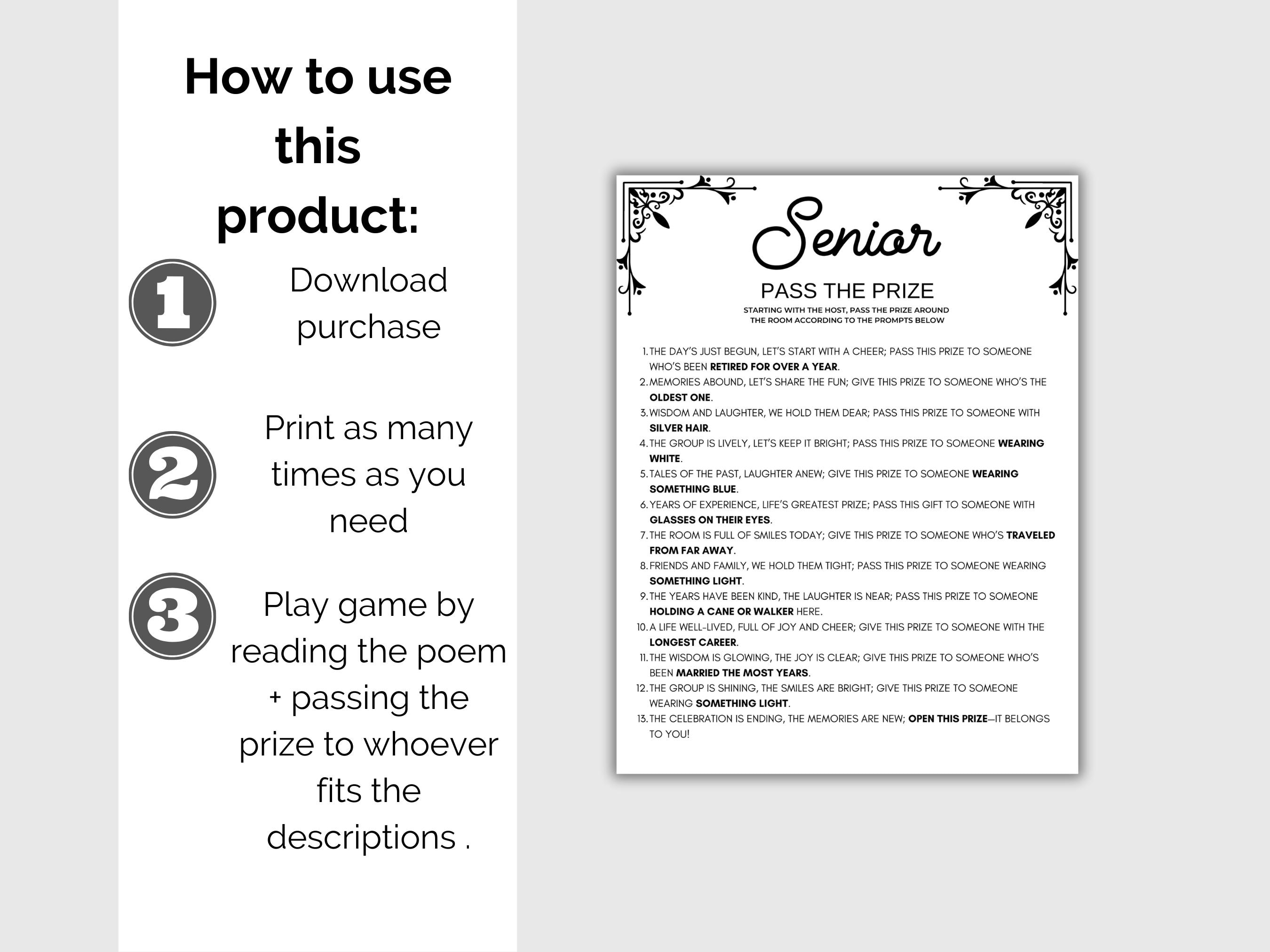 Senior Pass the Prize, Printable Senior Pass the Parcel Game, Games for ...