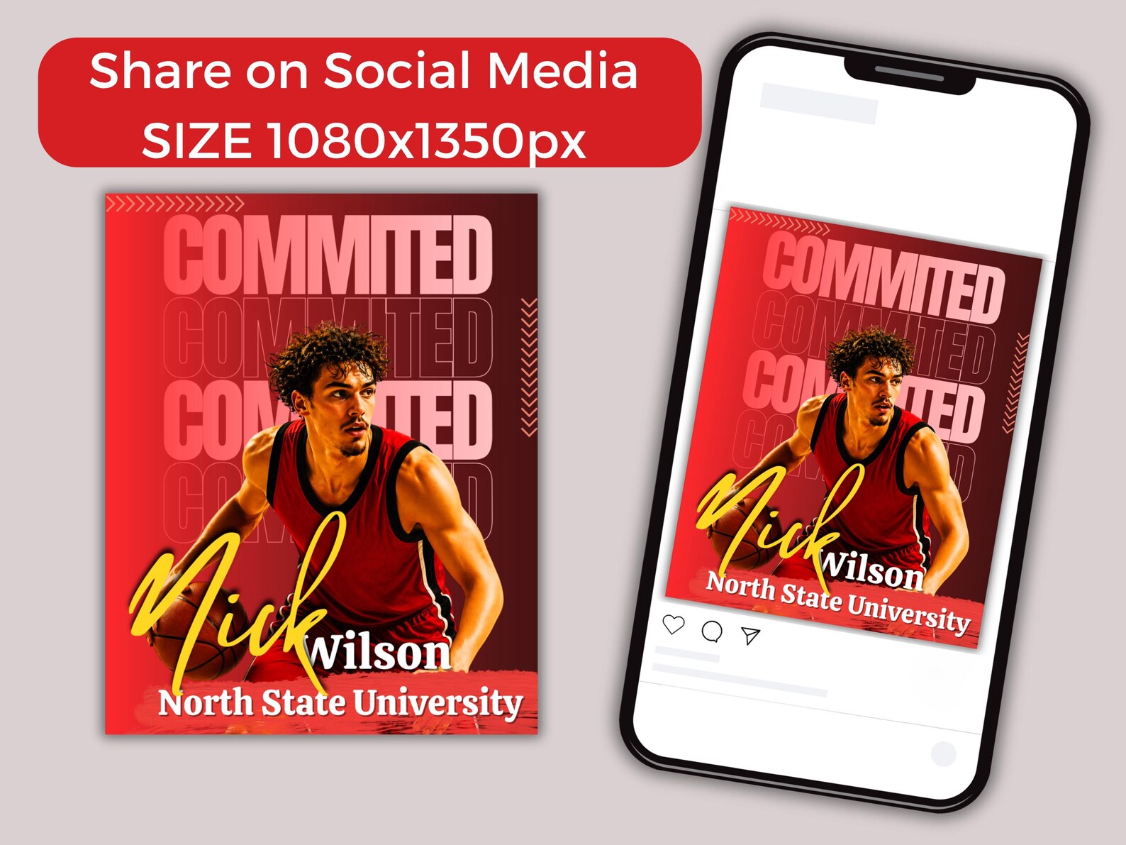 Basketball Committed Poster Template, Editable Sports Graphic College ...