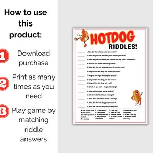 Hot Dog Riddles, Hot Dog Jokes, Hot Dog Party Game, Summer Party ...