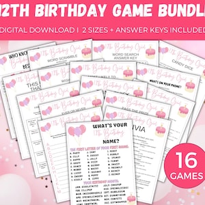 12th Birthday Game Bundle, 16 Printable 12th Birthday Party Games, Twelfth Birthday Games, 12 Year Old Birthday Game, Tween Birthday Game
