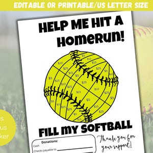Editable Fill My Softball Fundraiser Template, Softball Fundraiser Flyer, Softball Sponsor My Season, Color My Softball Fundraising Form