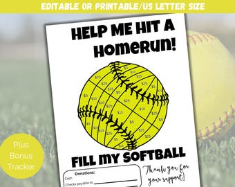 Editable Fill My Softball Fundraiser Template, Softball Fundraiser Flyer, Softball Sponsor My Season, Color My Softball Fundraising Form