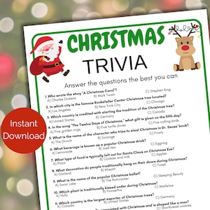 Christmas Trivia Game, Fun Printable Christmas Game, Christmas Quiz, Fun Christmas Activities for Adults, kids and teens
