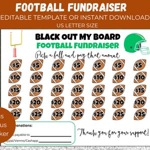 Editable Football Black Out My Board Fundraiser, Football Fundraiser, Football Sponsor My Season Fundraiser, Football Fundraising Form