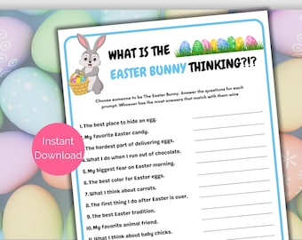 What's the Easter Bunny Thinking Game, Printable Easter Party Game for groups, Easter Icebreaker, Easter Activity for teens + adult