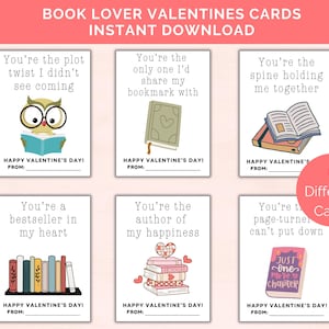 Buchliebhaber Valentinstag Karten, 6 druckbare Valentinstag Karten, Valentinstag Karten für Buchliebhaber, Valentinstag Karten, Valentinstag Karten, Buchklub Valentinstag Karten, Bibliothekar Valentinstag Karten