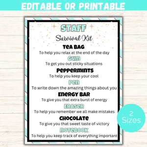 Editable Staff Survival Kit Gift Tags, Employee Appreciation Survival Kit Template, Thank You Gift for Coworkers, Employees, Work, Volunteer