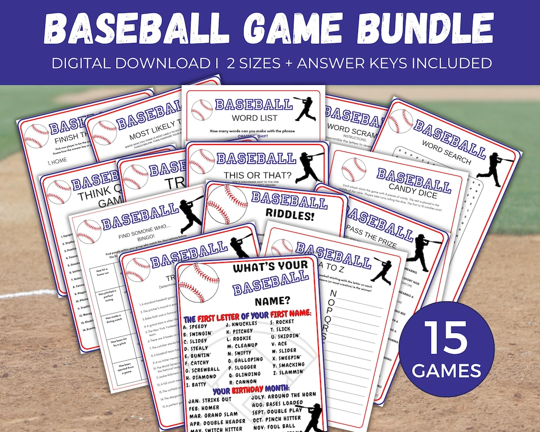 Baseball Game Bundle, 15 Printable Baseball Party Games, Baseball Team ...