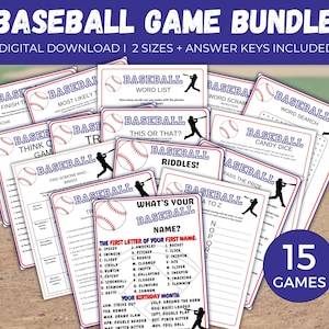 Baseball Game Bundle, 15 Printable Baseball Party Games, Baseball Team Party Game, Baseball Birthday Party Activity, Baseball Trivia Games