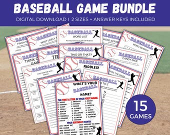 Baseball Game Bundle, 15 Printable Baseball Party Games, Baseball Team Party Game, Baseball Birthday Party Activity, Baseball Trivia Games