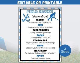 Editable Field Hockey Survival Kit Gift Tag Template, Hockey Player Gift, Hockey Team Gift, Field Hockey Team Treats, Hockey Gift Tags
