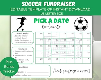 Editable Soccer Pick A Date, Soccer Fundraiser Calendar, Soccer Team Sponsor My Season Fundraiser, Soccer Fundraising Form, Pay the Date