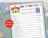 End of Year Pass The Prize, Printable Last Day of School Pass the Parcel Game, Classroom Party Game for kids and teens, Summer Party Game