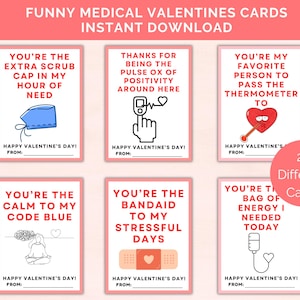 Funny Medical Valentines Cards, 24 Printable Medical Valentines for nurses, doctors, hospitals, med student, tech, pharmacist, Coworker Vday