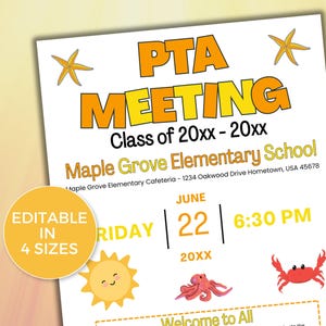EDITABLE PTO PTA June Meeting Flyer Template, Pto/Pta Information Meeting Flyer, Seasonal  pta Meeting Flyer, End of School Meeting Reminder