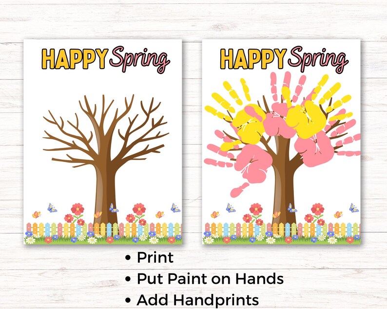Spring Handprint Tree Tree Spring Handprint Art, Happy Spring Handprint Craft for Toddlers ...