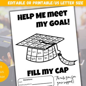 Editable Fill My Grad Cap Fundraiser Template, Graduation Fundraiser Flyer, Color My Cap Fundraising Form for Senior Graduation Party