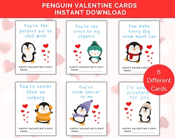 Funny Penguin Valentine Cards, 6 Printable Penguin Valentines for kids, Cute Penguin Valentine, Classroom Valentine Exchange