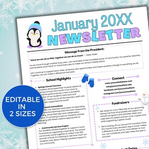 EDITABLE January PTO PTA Newsletter Template, Monthly Classroom January Newsletter, School Newsletter, Daycare Newsletter, Winter Newsletter