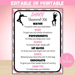 Editable Dance Survival Kit Gift Tag Template, Dance Competition Gift, Dance Team Gift, Dance Team Treats, Dancer Gift Tags, Dance Comp Kit