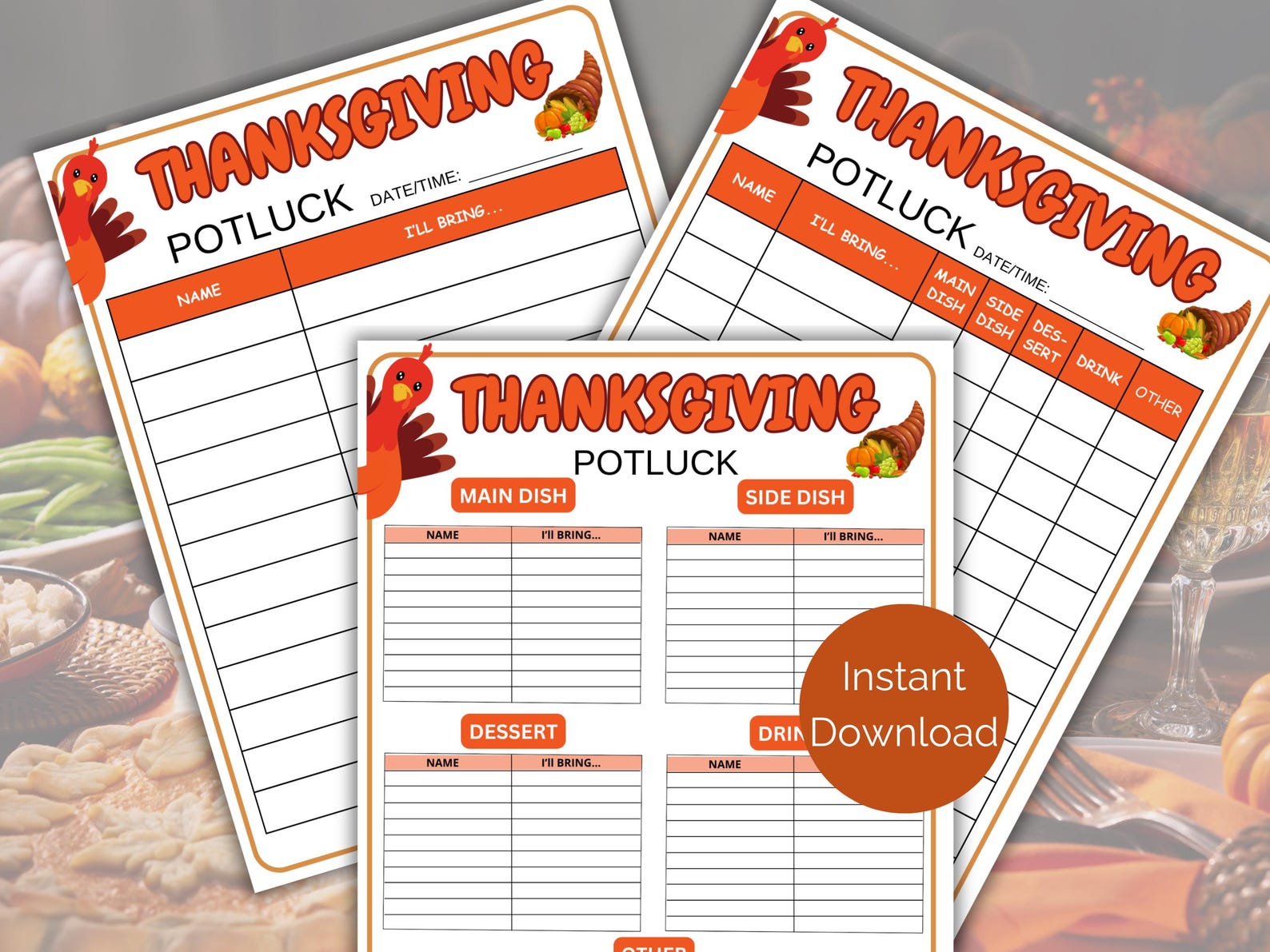 Thanksgiving Potluck Sign up Sheet, Thanksgiving Office Potluck Sign up ...