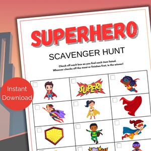 Superhero Scavenger Hunt for kids, Superhero Treasure Hunt Game, Printable Superhero Party Activity, Superhero Game, Superhero Birthday