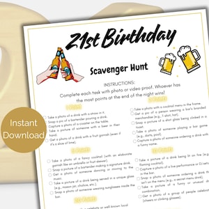 Editable 21st Birthday Scavenger Hunt, 21st Birthday Game, Bar Hopping Game, Photo Scavenger Hunt, Birthday Bar Crawl Game, Adult Scavenger