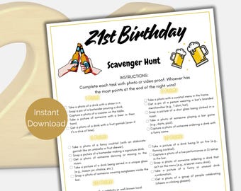 Editable 21st Birthday Scavenger Hunt, 21st Birthday Game, Bar Hopping Game, Photo Scavenger Hunt, Birthday Bar Crawl Game, Adult Scavenger