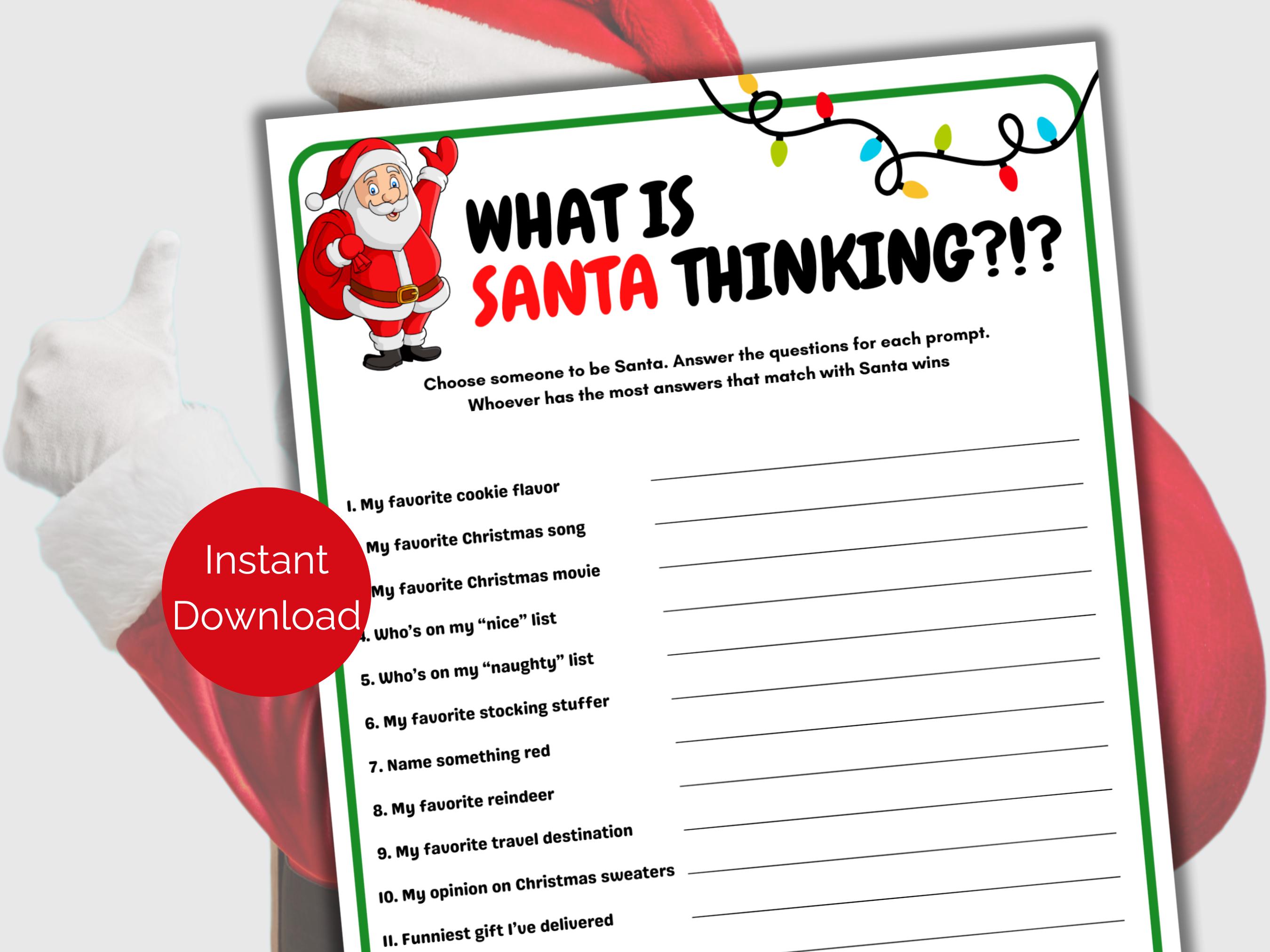 What's Santa Thinking Game, Fun Christmas Game, Christmas Party Game for kids + adults, Holiday Office Party Game, Group Christmas Game