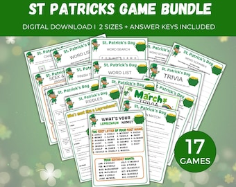 St Patricks Day Game Bundle, 17 Printable St Patricks Day Party Games, Teen St Pattys Day, Irish Party Games, St Paddys Day Activities