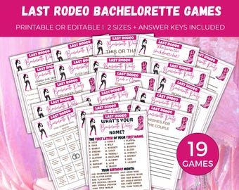 Paquete de juegos de despedida de soltera "El último rodeo", 19 juegos imprimibles o editables para despedidas de soltera en Nashville, juegos para despedidas de soltera, juego de despedida de soltera estilo western