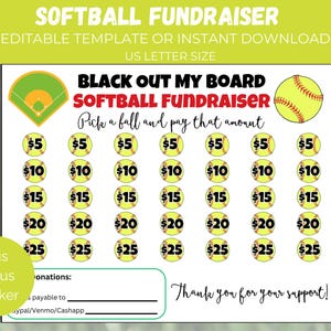 Editable Softball Black Out My Board Fundraiser, Softball Team Fundraiser Flyer, Softball Sponsor My Season, Softball Fundraising Form,