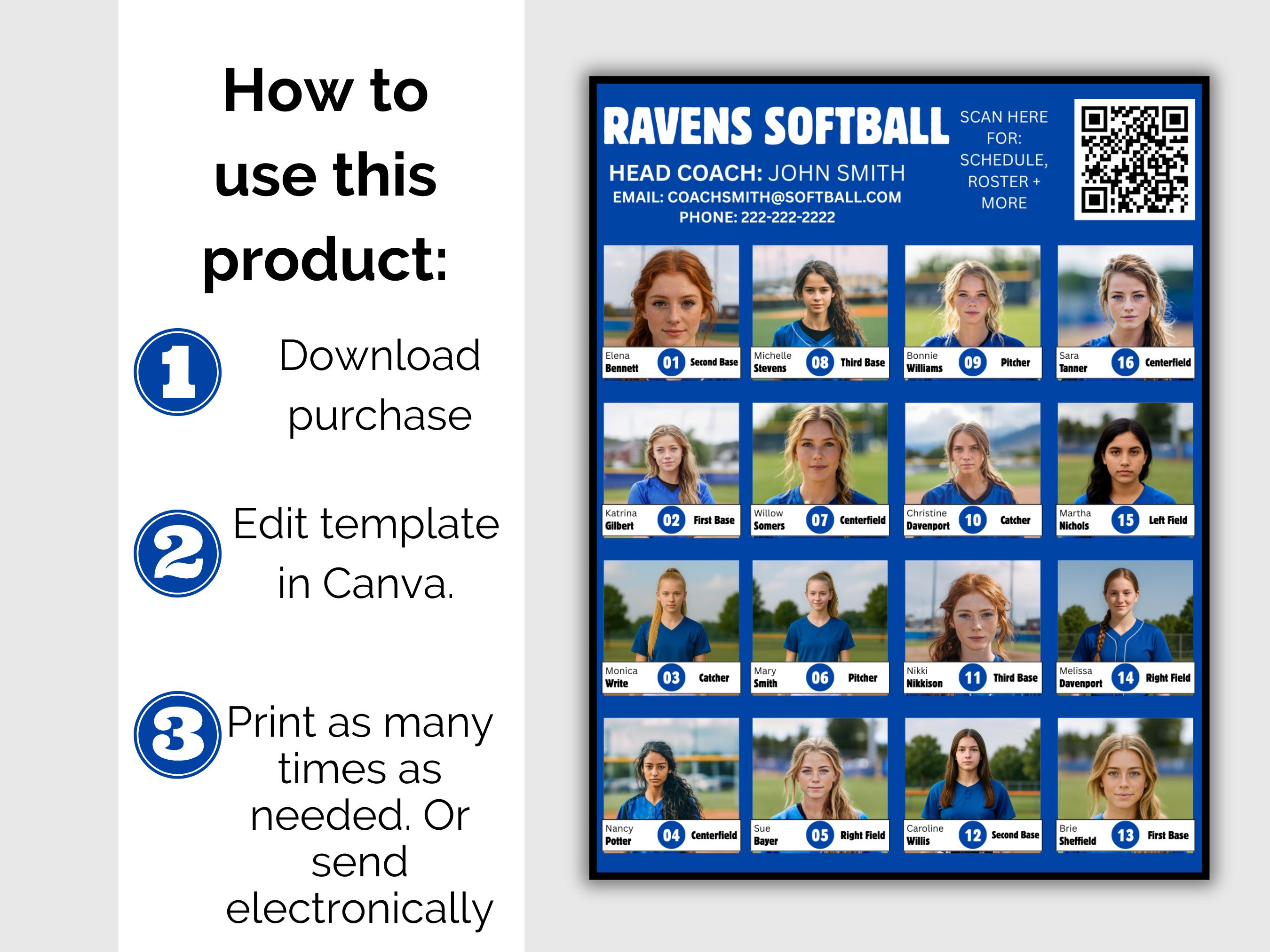 Editable 16 Player Team Roster Template, Customizable Travel Team ...