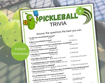 Pickleball Trivia Game, Pickleball Quiz, Pickleball Party Activity, Printable Pickleball Game, Pickleball Birthday Game, Pickleball Idea