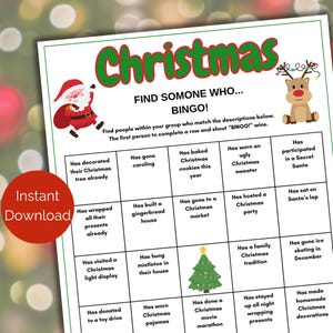 Christmas Find Someone Who Game, Christmas Party Jingle + Mingle, Christmas Ice Breaker Bingo, Printable Holiday Party Game, Christmas Game