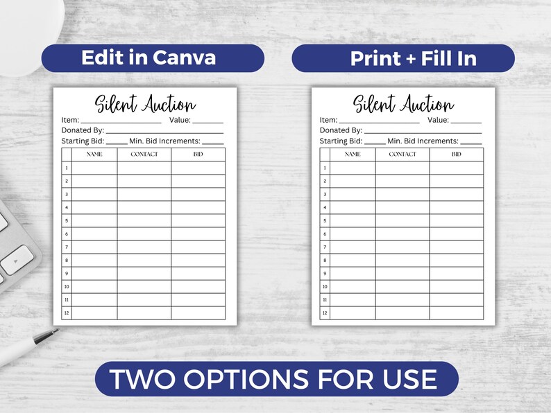 Editable Silent Auction Bid Sheet, Printable or Editable Silent Auction ...