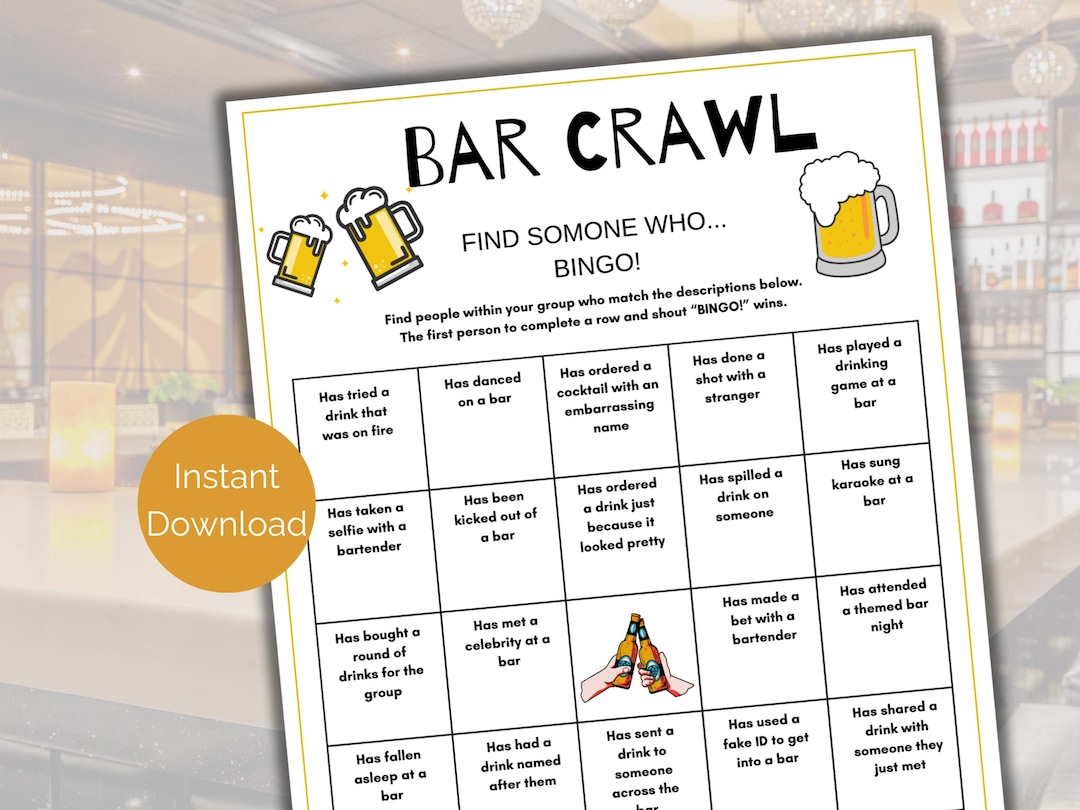 Bar Crawl Find Someone Who Game, Bar Crawl Mix and Mingle, Human Bingo