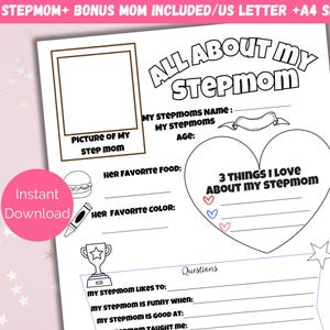 All About My Step Mom, Bonus Mom Interview, Mothers Day Gift, Mothers Day Questionnaire, Kids Gift For Step Mom, All About My Mom Printable