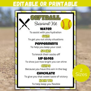 Editable Softball Survival Kit Gift Tag Template, Softball Player Gift, Softball Team Gift, Softball Team Treats, Softball Gift Tags