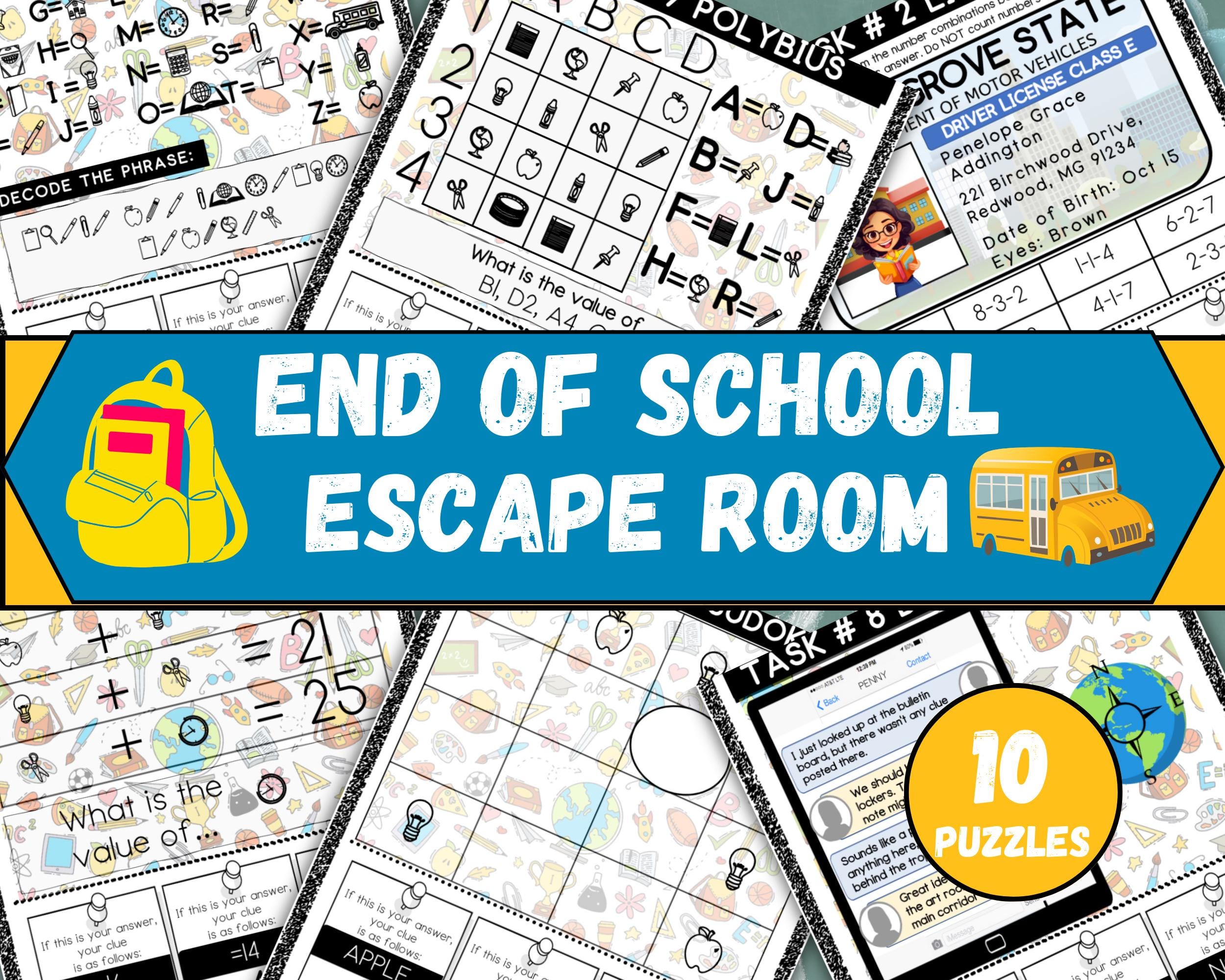 Last Day of School Escape Room Game, Printable End of Year Escape Room Kit, DIY Escape Room for Kids or Tweens, End of School Escape Room