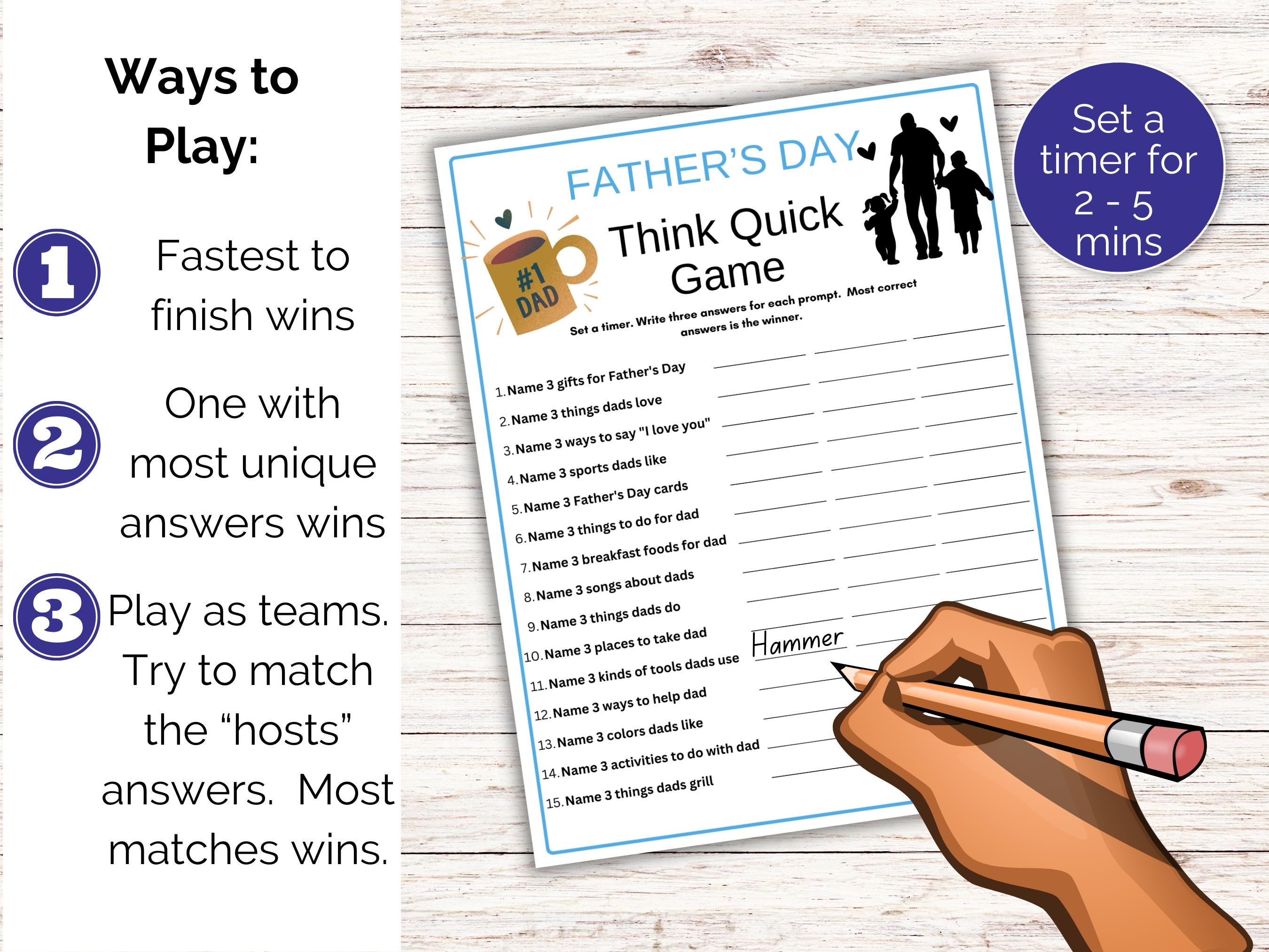 Fathers Day Think Quick, Fathers Day Activity, Fathers Day Printable ...