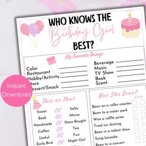 Who Knows The Birthday Girl Best Game, Editable + Printable Birthday Party Game, How Well Do You Know Birthday Girl, Birthday Game for Girls