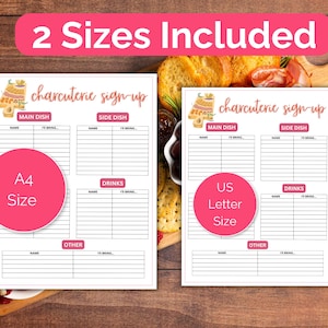 Charcuterie Sign up Sheet, Printable Charcuterie Potluck Sign up Form
