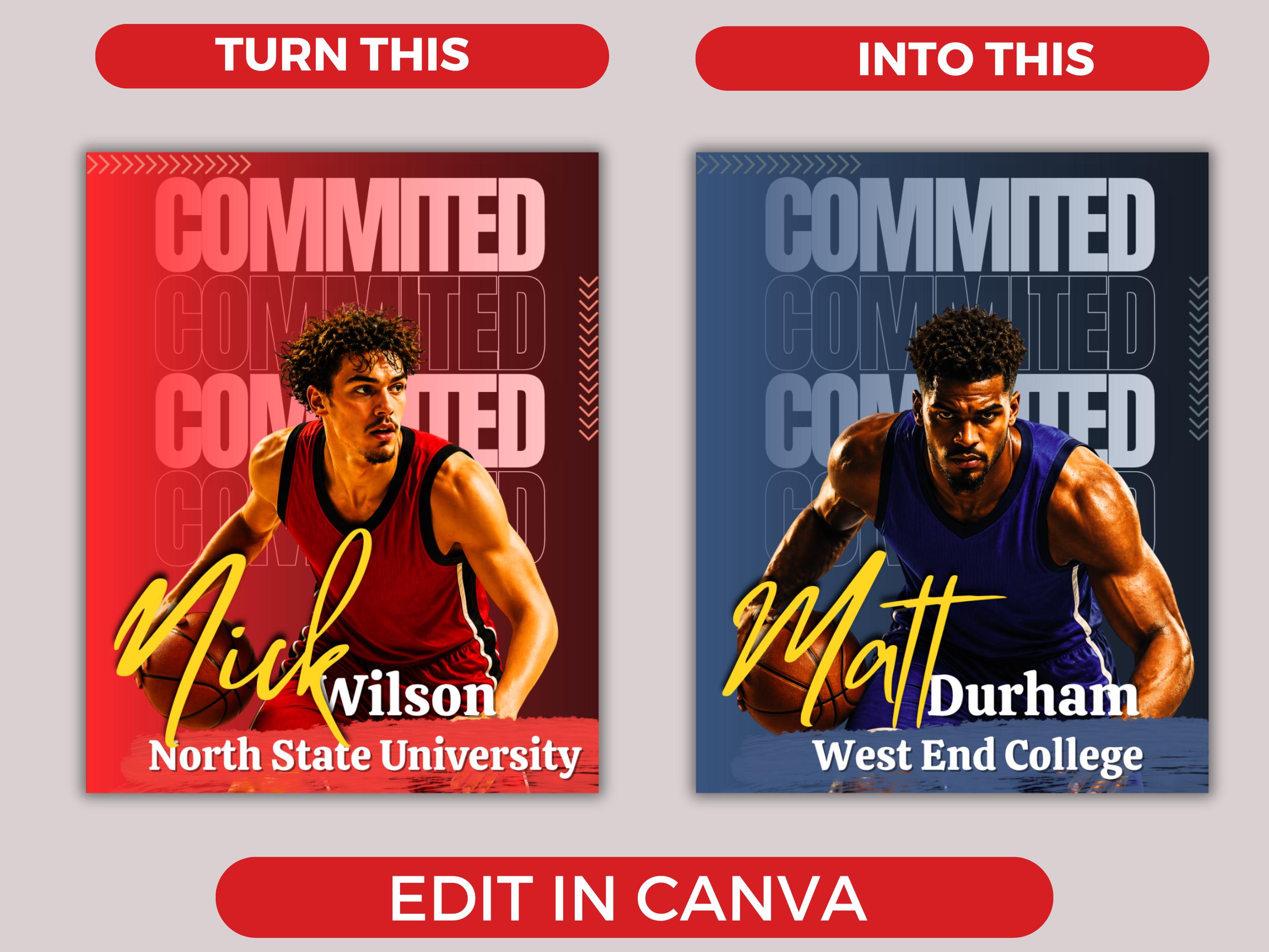 Basketball Committed Poster Template, Editable Sports Graphic College ...