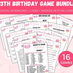 13th Birthday Game Bundle, 16 Printable 13th Birthday Party Games, Thirteenth Birthday Games, 13 Year Old Birthday Game, Tween Birthday Game