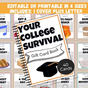 College Gift Card Book Editable or Printable, College Survival Book, College Care Package, High School Graduation Gift, College Student Gift